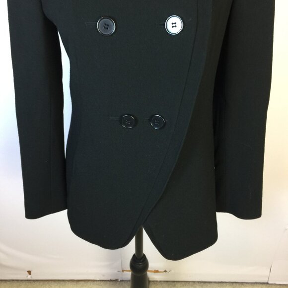 Vtg Ann Taylor Jacket Blazer 8P Womans Black Wool Double Breasted Ruffle Collar - Picture 12 of 15